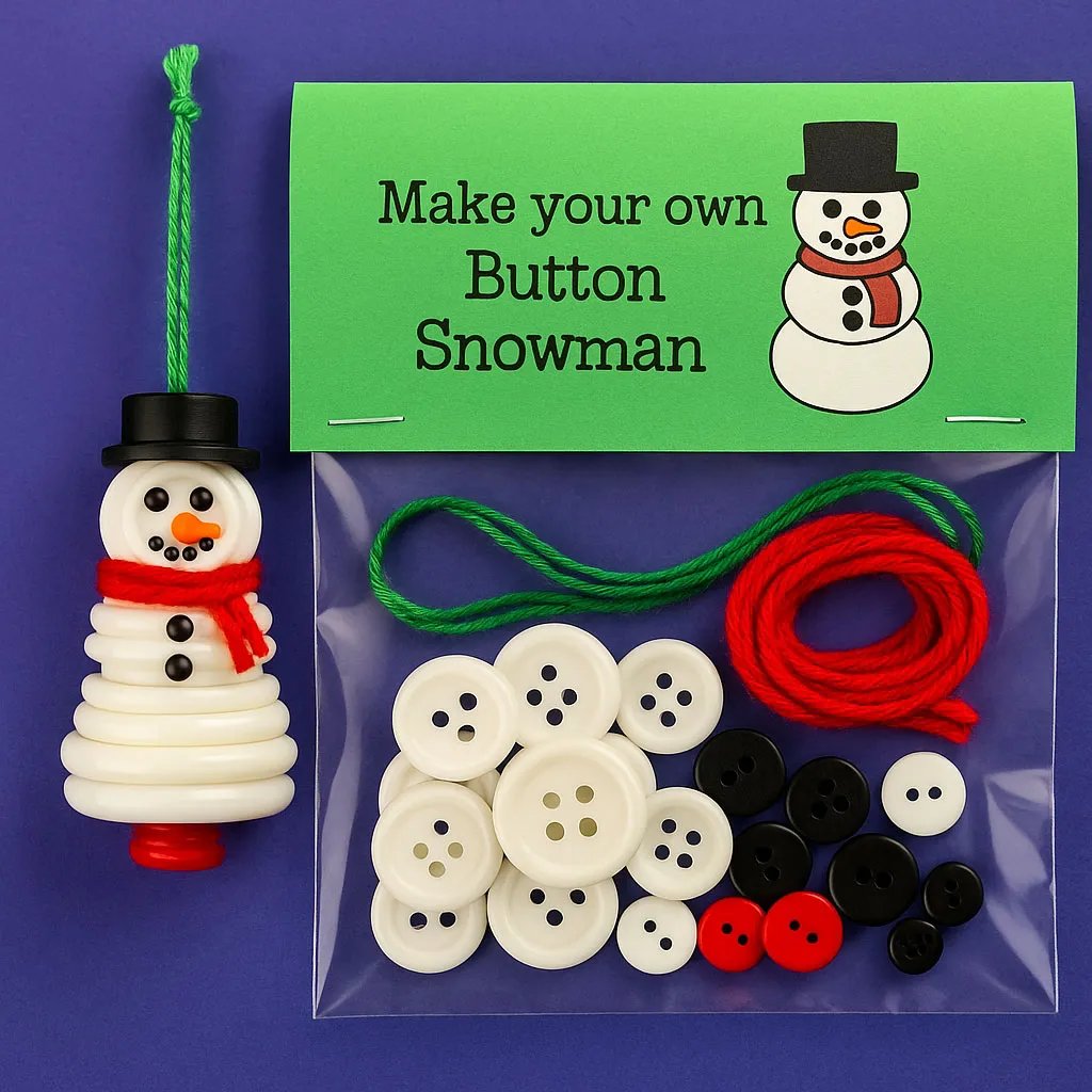 ☃️ DIY-kit för snögubbe-knappdekoration ☃️
